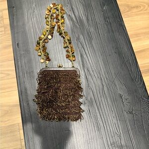 Andriene Vittadini Brown Beaded Fringe Bag